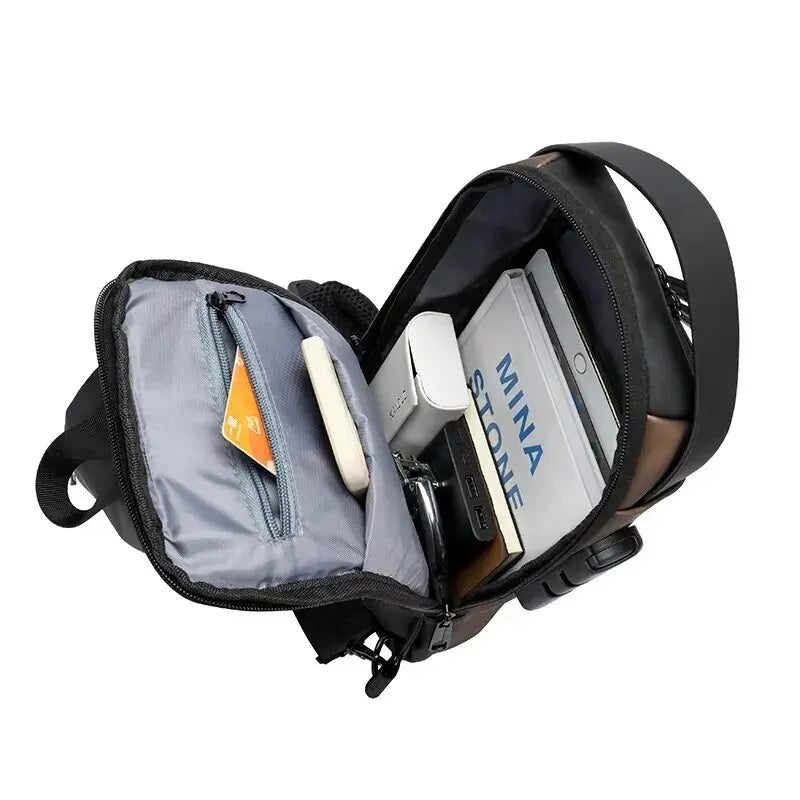 Bolsa Mensageiro Masculina Multifunções, Um Ombro, Bloqueio de Senha, Bolsa Esportiva para Bicicleta, Impermeável, Porta de Carregamento USB, Peito Anti-Roubo