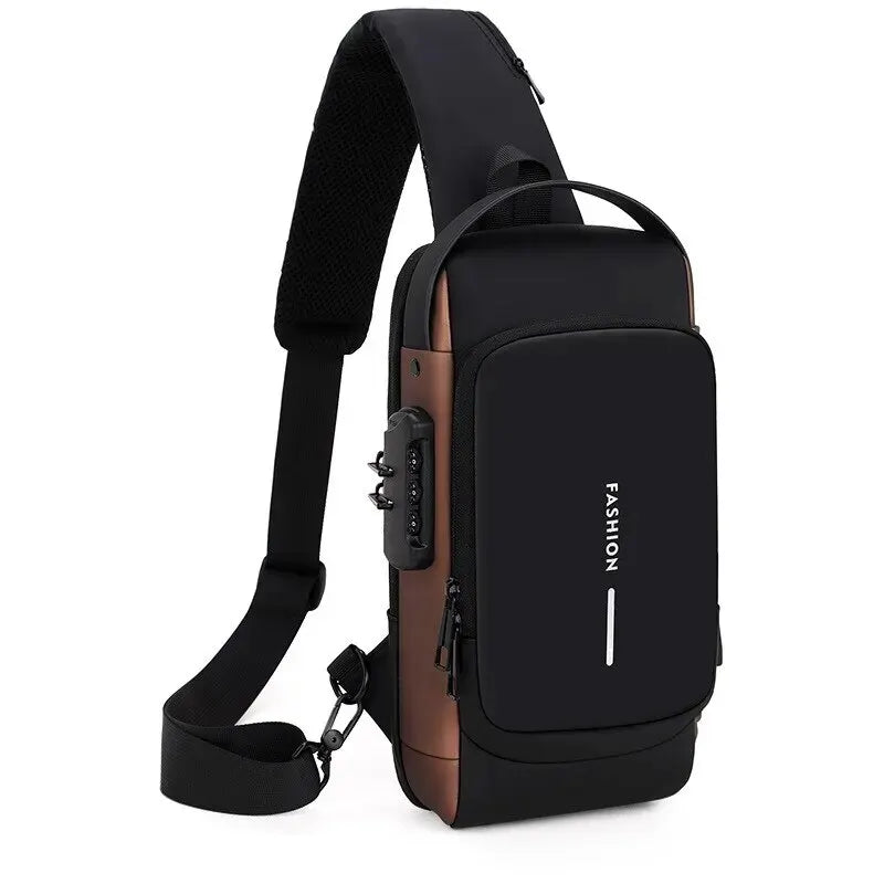 Bolsa Mensageiro Masculina Multifunções, Um Ombro, Bloqueio de Senha, Bolsa Esportiva para Bicicleta, Impermeável, Porta de Carregamento USB, Peito Anti-Roubo